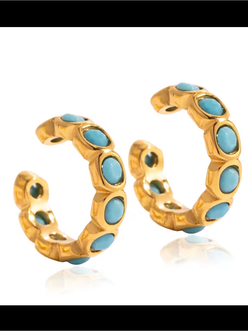 Turquoise gold tone Ear Cuffs Pair